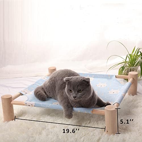 Pozico Cat & Dog Hammock Bed – Wooden Elevated Pet Cot with Breathable Mesh – Raised Cat Bed for Small Pets, Portable Puppy Bed Indoor & Outdoor Use – Blue Rabbit Design - Image 6