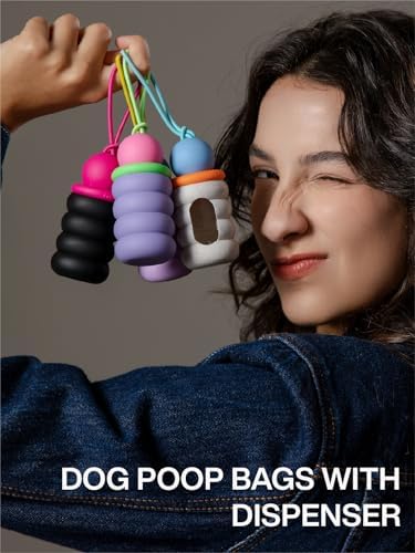 Dog Waste Bag Dispenser Pet Poop Bags Holder for Leash Lightweight Doggie Waste Bags Dispensers with Leash Attachment Includes 15 Bags(pink fuzz) - Image 2