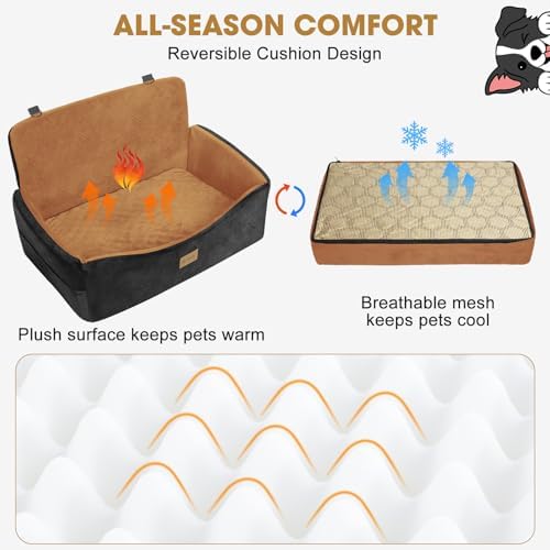 Dog Car Seat for Large Medium Sized Dogs Under 55 lbs, Dog Booster Seat for 2 Small Dogs with Detachable Washable Cover and Cushion, Memory Foam Pet Car Seat with 2 Safety Belts and Storage Pockets - Image 2