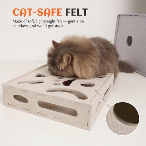 PETKARAY Felt Cat Puzzle Toy, Interactive Cat Toys for Indoor Cats, Interactive Maze for Kitten Felt Puzzle Box with Ball, Beige - Image 4