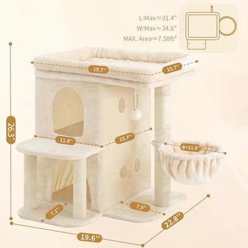 Heybly 26.3" Cat Tree for Large Cats with Big Perch & Dual Condos HCT204SM - Image 3