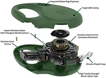 TUG Oval 360° Tangle-Free Retractable Dog Leash with Integrated Waste Bag Dispenser (Small, Green) - Image 4
