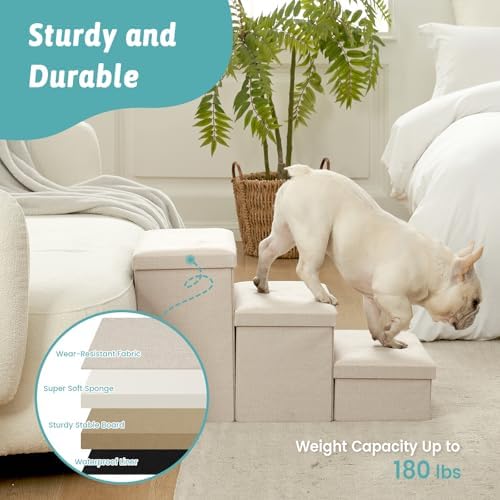COZY KISS Dog Stairs with Storage, 16.7" H Wider Dog Steps, 3-Step - Image 6