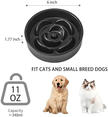 6'' Ceramic Slow Feeder Dog Bowls - Petal Shape Modern Dog Food Dish for Cats and Small Breed Dogs, Puzzle Maze Bowl to Slow Down Eating, Anti-Gulping, Dishwasher & Microwave Safe, Black - Image 3