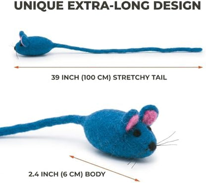 Glaciart One Felt Mouse Cat Toy – Soft Fuzzy Enrichment 100% Natural Wool - Interactive Catnip Play Cat Toy Set - Safe for Pets, Non-AZO Colored Dyes - 42” Long - Image 2