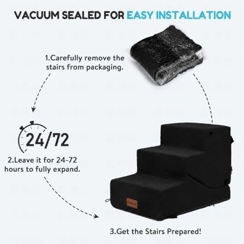 3-Step Dog Stair and Ramp for Small Dogs and Cats, Pet Steps for Sofa and Couch with Non-Slip Bottom, Black - Image 5