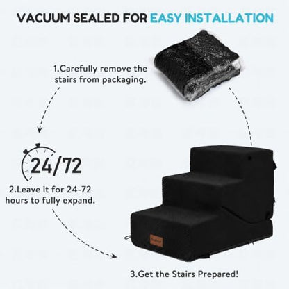 3-Step Dog Stair and Ramp for Small Dogs and Cats, Pet Steps for Sofa and Couch with Non-Slip Bottom, Black - Image 5