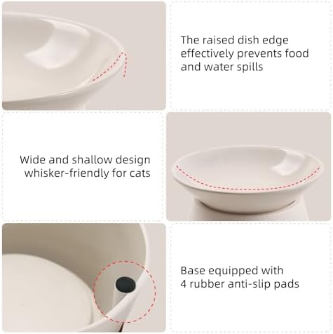 MS!MAKE SURE Cat Food Bowls Elevated - Ceramic Cat Water Bowls Whisker Friendly with Stand Tilted Non Slip Flat Detachable Anti Vomiting for Indoor Cats White - Image 3