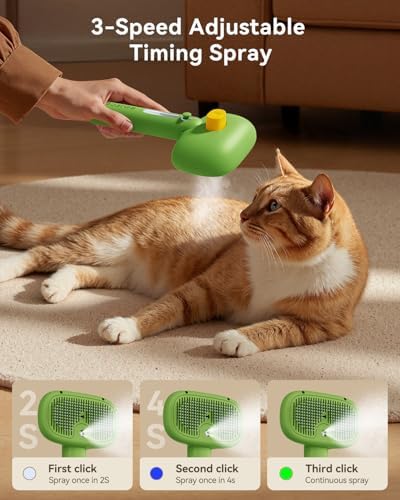 ROJECO 3-in-1 Pet Steam Brush,Spray Hair Removal Detangling Comb,Green - Image 3