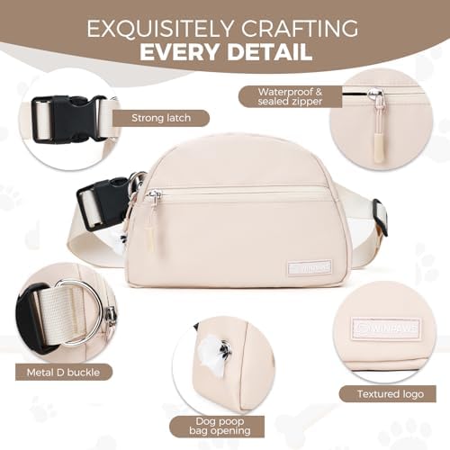 Dog Treat Pouch Pet Training Walking Fanny Pack with Built-in Poop Bag Dispenser & Waste Bag Holder | Stylish Puppy Training Essentials Supplies | Free Dog Clicker (Cream) - Image 2