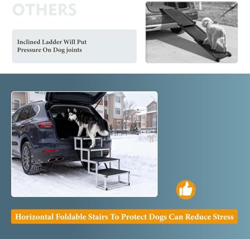 Dog Stairs for Car,Portable Pet Stairs for Large/Small Dogs with Non-Slip Surface & Reinforced Design,Dog Ramp for Car SUV, Truck, Sofas, Bed,Lightweight Yet Sturdy Supports Up to 250lbs (Black) - Image 3