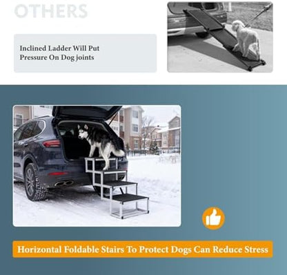Dog Stairs for Car,Portable Pet Stairs for Large/Small Dogs with Non-Slip Surface & Reinforced Design,Dog Ramp for Car SUV, Truck, Sofas, Bed,Lightweight Yet Sturdy Supports Up to 250lbs (Black) - Image 3