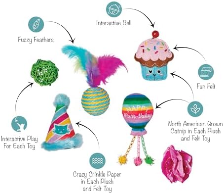 Fringe Studio Happy Purr-THDAY, Set of 6, Multipack Cat Toy Set, Pet Shop Collection (610007) - Image 2