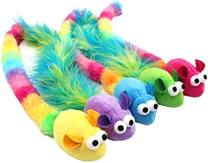 Jumpaws 5 Pack Interactive Catnip and Feather Cat Toys, Multi-Colored Mice with Long Feather Tail, Accessories for Indoor Cat, Catnip Plush Toys with Natural Feathers and Rattles - Image 2