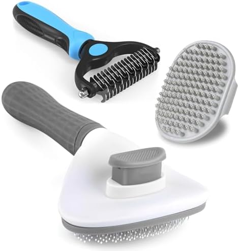 3PCS Dog Grooming Brush - Dog Brush for Shedding Massaging Bathing - Double Sided Shedding, Dematting Undercoat Rake - Self Cleaning Slicker Comb for Dogs and Cats with Long or Short Coats by Kwispel