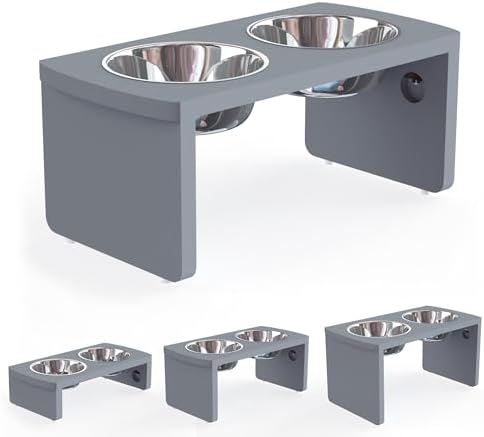 Elevated Dog Bowls, Bamboo Raised Dog Bowl for Medium Dogs, with 2 Stainless Steel Bowls (7'' Tall-40 oz Bowl, Grey) by JoyoPawFamily