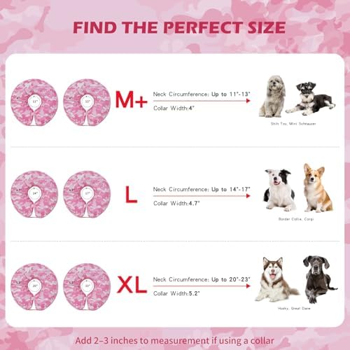 IEUUMLER Inflatable Recovery Dog Cone Collar, Neck Donut Protective ECollar, Adjustable Soft Collar for Dog and Cat After Surgery Prevent from Biting & Licking EU020 Pink Camo L+ - Image 4