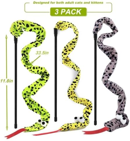 Interactive Cat Toy Wand with Catnip Mouse, Cat Teaser Wand Rainbow String for Bored Indoor Adult Cats and Kittens (3 Pack Snake) - Image 4