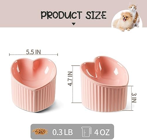 5 in Ceramic Raised Tilted Cat Food Bowls Pink 2 Pack - Image 3