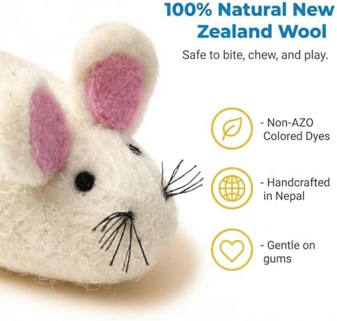 Glaciart One Felt Mouse Cat Toy – Soft Fuzzy Enrichment 100% Natural Wool - Interactive Catnip Play Cat Toy Set - Safe for Pets, Non-AZO Colored Dyes - 100” Long - Image 4