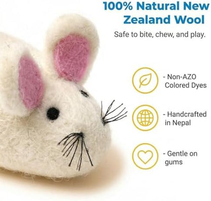 Glaciart One Felt Mouse Cat Toy – Soft Fuzzy Enrichment 100% Natural Wool - Interactive Catnip Play Cat Toy Set - Safe for Pets, Non-AZO Colored Dyes - 100” Long - Image 4