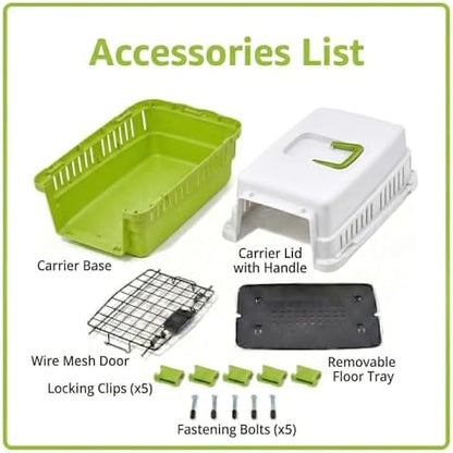 Hard-Sided Pet Carrier for Cats and Small Dogs, 20" Sturdy Travel Kennel with Secure Wire Door & 360° Ventilation, Portable Plastic Crate for Vet Visits & Car Travel (White/Green) - Image 4