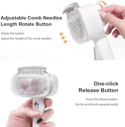 Self Cleaning Slicker Brush for Dogs Cats, Deshedding Dematting Grooming Tool for Long Haired Pets, Removes Matted Fur & Tangles, White - Image 3