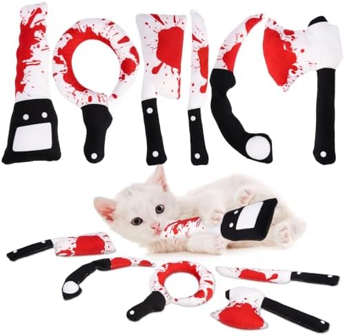 EXPAWLORER Cat Catnip Toys- 6 Pcs Halloween Interactive Stuffed Knife Nip Toy for Indoor Cats, Bite Resistant Chew Toys Teeth Cleaning Gift for Kitten by EXPAWLORER