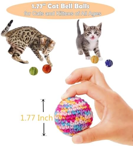 Jingle Cat Toy Balls 6 Pack 1.77" Woolen Yarn with Bell - Indoor Kitten Toys for Safe Chew & Play, Includes Gift Box - Image 4