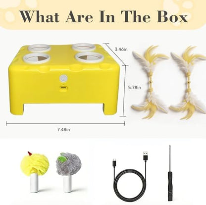 Cheese Box Interactive Cat Toy for Indoor Cats, 3-in-1 Whack a Mole Feather Toy, 3 Modes Rechargeable Auto Cat Toys for Bored Cats, 4 Holes Kitten Toy, 4 Accessories - Image 5