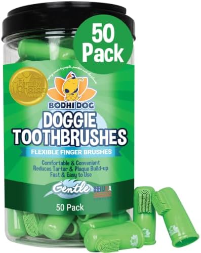 Bodhi Dog Finger Toothbrush for Dogs & Cats - Puppy Toothbrush with Soft Flexible Silicone Bristles, Gentle for Sensitive Gums, Promotes Healthy Teeth & Gums, Easy Teeth Cleaning Tool (50 Count) by BodhiDog