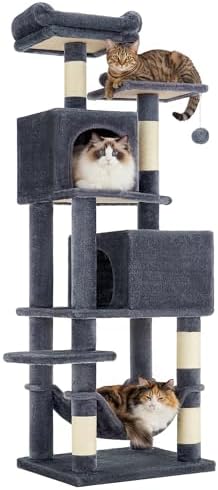 SONGMICS HOME Cat Tree for Indoor Cats, Multi-Level Cat Tower with Sisal Scratching Posts, Hammock and Condo, Dark Gray by SONGMICSHOME