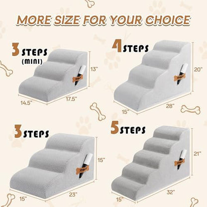 Romrol Dog Stairs Ramp for Beds Couches, Extra Wide Pet Steps with Durable Non-Slip Waterproof Fabric Cover, Dog Slope Stairs for Small Dogs and Cats or Pets Friendly, 3-Tiers, 13 Inch,Light Grey - Image 2