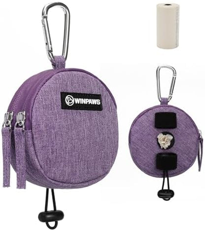 Dog Poop Bag Holder for Leashes- Dog Treat Pouch with Waterproof Zipper,Puppy Training Small Bag with Carabiner & Bungee Toggle,Two Pockets for Dry or Wet Treats-Pet Travel Walking Essentials (Purple) by Unknown