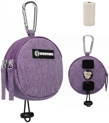 Dog Poop Bag Holder for Leashes- Dog Treat Pouch with Waterproof Zipper,Puppy Training Small Bag with Carabiner & Bungee Toggle,Two Pockets for Dry or Wet Treats-Pet Travel Walking Essentials (Purple) by Unknown