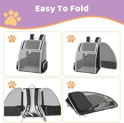 Cat Backpack Carrier Large Pet Backpack for Small Dog Medium Cat Puppy Kitten Bunny up to 15lbs, Ventilated Mesh Dog Collapsible Travel Backpack for Hiking Walking Outdoor - Image 5