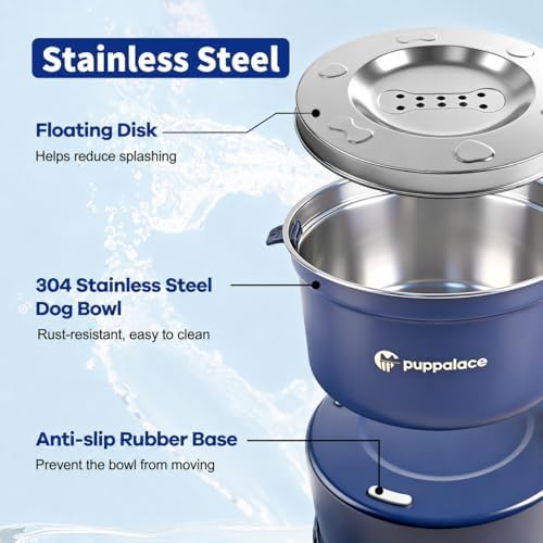 3.2L/108oz No Spill Dog Water Bowl Stainless Steel Blue - Image 4