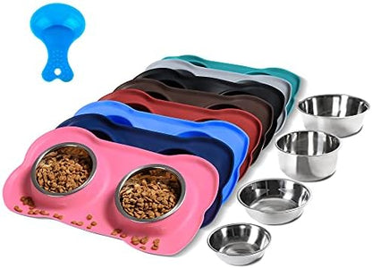 Hubulk Pet Dog Bowls 2 Stainless Steel Dog Bowl with No Spill Non-Skid Silicone Mat + Pet Food Scoop Water and Food Feeder Bowls for Feeding Small Medium Large Dogs Cats Puppies (Large, Pink) by Hubulk