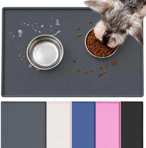 Extra Large Dog Food Mat, Food-Grade Silicone Mat, 24x16, Gray by Petinstinct