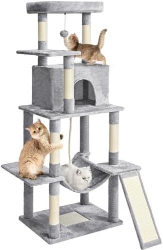 ABCPET 63" Multi-Level Cat Tree Tower for Indoor Cats, Light Grey by ABCPET