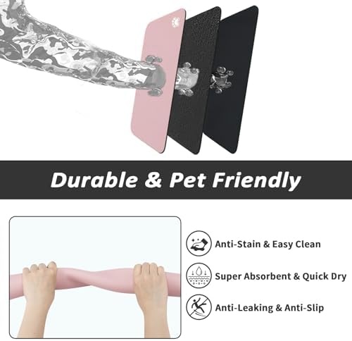 HotLive Dog Food Mat - Absorbent Cat Mat for Food and Water, No Stains Pet Feeding Bowl Mat, Easy to Clean Pet Placemats, Quick Dry Dog Water Dispenser Mat for Messy Drinkers | Paw Pink 24"x36" - Image 6