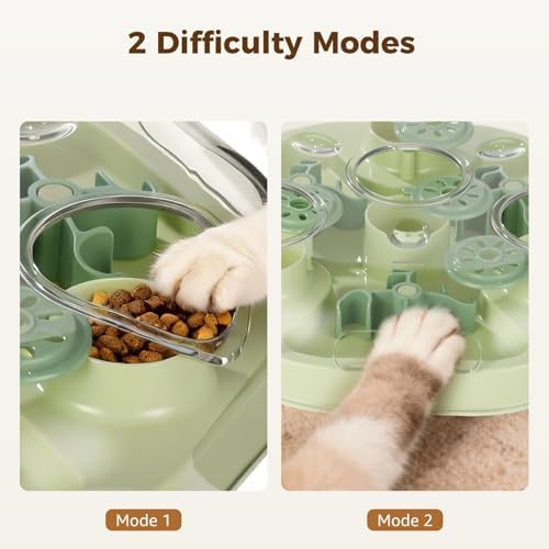 Interactive Cat Puzzle Feeder, Slow Feeder Cat Treat Puzzle, Food Dispensing Stimulation Toy with Detachable Lid, 2 Adjustable Difficulty Modes for Kittens Mental Stimulation (Green) - Image 6