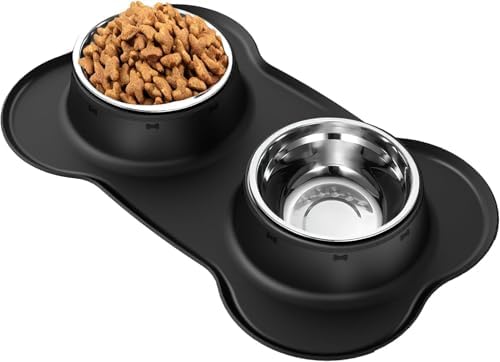 AsFrost Dog Food Bowls Stainless Steel Dog Bowls with No Spill Non-Skid Silicone Mat, Dog Food and Water Bowl Set, Dog Dishes for Small Medium Large Sized Dogs Pet Food Feeding Bowls, 4 Cup, Black by AsFrost