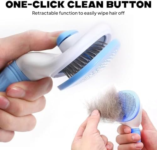 Self-Cleaning Pet Grooming Brush – Smooth Grooming Brush for Dogs and Cats, Easy Hair Removal with the Push of a Button, Gentle Shedding Remover for Small Pets (Basic Oval) - Image 3