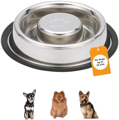 Neater Pet Brands Stainless Steel Slow Feed Bowl - Non-Tip & Non-Skid - Stops Dog Food Gulping, Bloat, Indigestion, and Rapid Eating (.75 Cup) by NeaterPetBrands