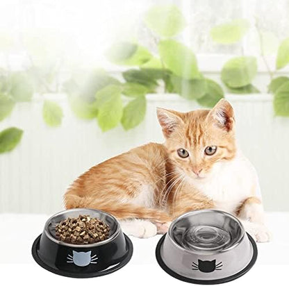 Cat Bowls for Food and Water,4PCS Rapsrk Non-Slip Stainless Steel Small Food Bowls 8 Oz Pet Bowl with Removable Rubber Base Dog Bowl,Stackable Cat Puppy Dishes Bowls with Cute Cats Painted - Image 3