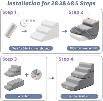 Gimars Extra Wide Sturdy 30D High Density Foam Dog Stairs for Sofa, Pet Stair for Small Medium Dog, Non-Slip, Easy Clean Removable Washable Cover - Image 6