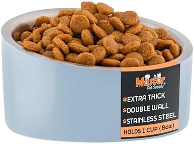 Master Pet Supply Stainless Steel Slanted Dog Cat Food Bowl 8 oz Glacier by MasterPetSupply