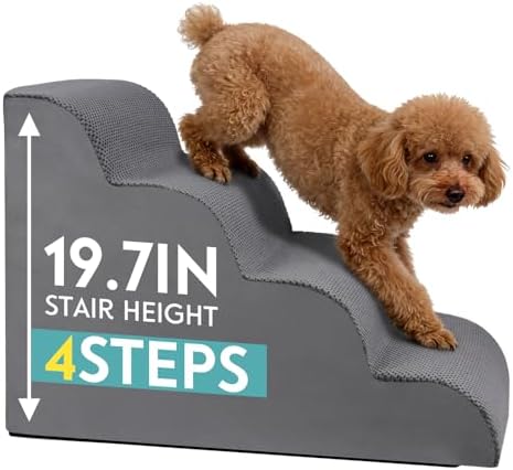 Dog Stairs for Small Dogs, 19.7" H Pet Stairs 4-Steps Ramp for Puppy, Older Cat, Stairs with Whole 30D High Density Foam, Corduroy Fabric, Non-Slip Bottom Dog Steps for Bed and Couch (Grey, 4-Step) by Unknown