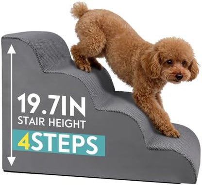 Dog Stairs for Small Dogs, 19.7" H Pet Stairs 4-Steps Ramp for Puppy, Older Cat, Stairs with Whole 30D High Density Foam, Corduroy Fabric, Non-Slip Bottom Dog Steps for Bed and Couch (Grey, 4-Step) by Unknown